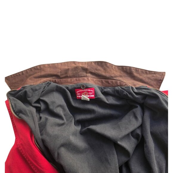 Marlboro Red Canvas Barn Coat Jacket Sz M Leather Detail Brass Buttons - Picture 8 of 13